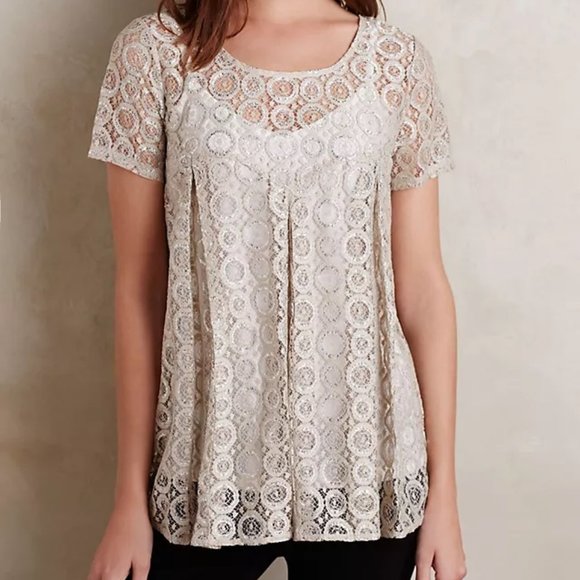 Anthropologie Akemi + Kin Embroidered Lace Lyra Top S - Picture 1 of 6